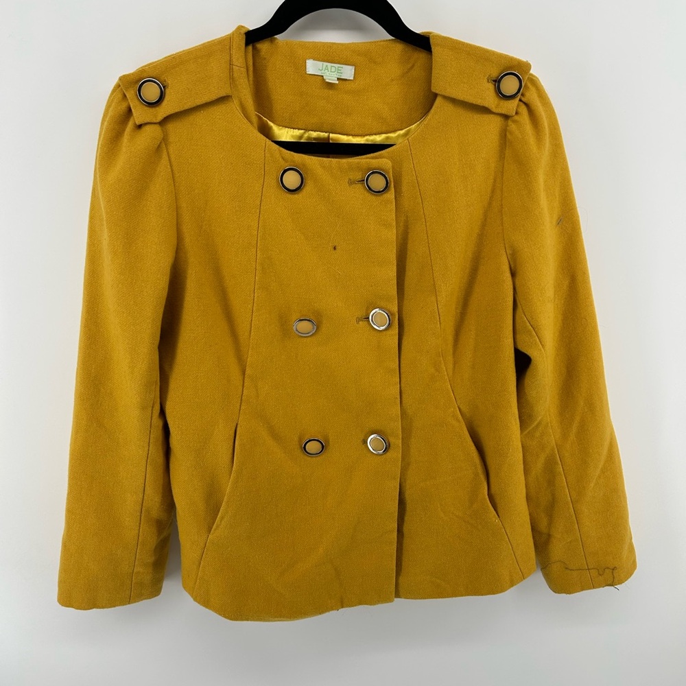 Jade Mustard Double-Breasted Peacoat Blazer